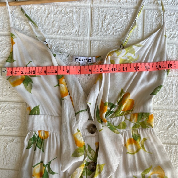 White Lemon Print Tie Front Noodle Strap A-line Mini Dress - Picture 10 of 16